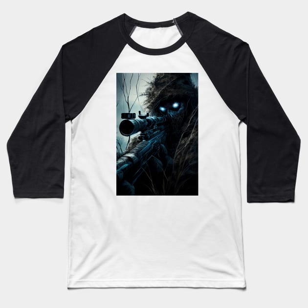 Ghostly Sniper Baseball T-Shirt by TortillaChief